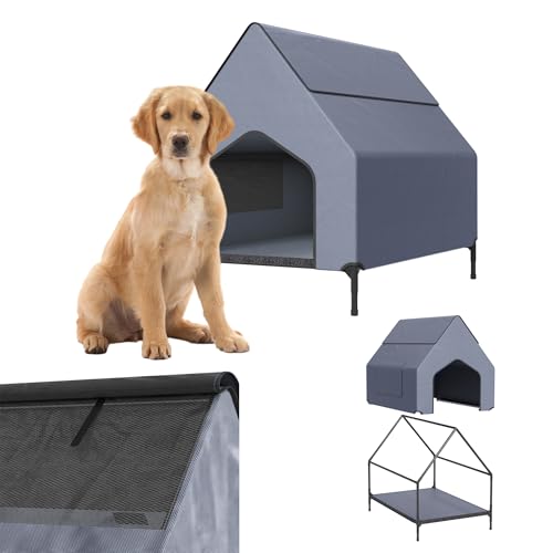 YRHome Niche pour chien en tissu Oxford intérieur extérieur maison pour chien de petite, moyenne, grande maison de couchage pour animaux de compagnie, amovible, imperméable, lit pour chien, gris,