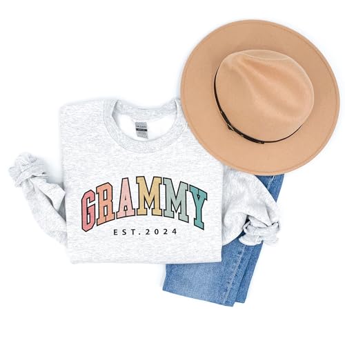 Aurlex Tees Custom Grammy Colorful Sweatshirt, Personalized Gifts For Women, Grammy Est Year Sweater, Mother's Day Shirt, Pregnancy Announcement Gift, Long Sleeve Unisex Crewneck Sweatshirt Sand3