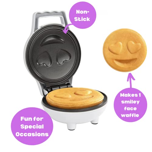 Heart Smiley Face Mini Waffle Maker - Make Breakfast Special For Boys & Girls With Cute Personal-Sized 4" Pancakes - Non-Stick, Easy To Clean, Unique Fun Gift For Kids Or Easter Basket Stuffer #TOP3