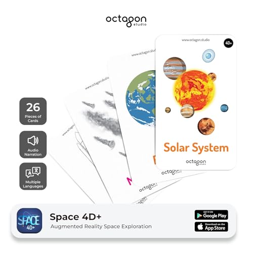 Octagon Studio Space 4D+ Augmented Reality Flashcards - Interactive Solar System & Planets Learning Cards with App - Educational STEM Toy for Kids (26 Cards)