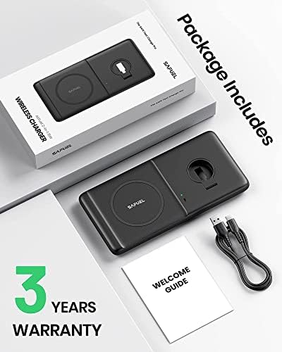 SAFUEL 2-in-1 Wireless Charger Pad, 15W Wireless Phone Watch Charge Stand Station Earpuds Wireless Charging for iPhone 14 13 12 11 Pro Max Mini Samsung Google iWatch AirPods (No iWatch Cable Charger)