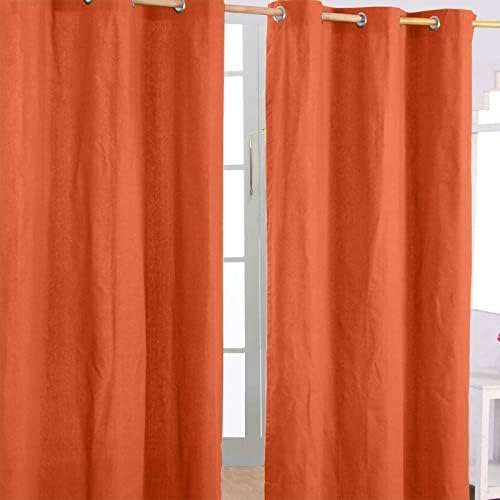HOMESCAPES Orange Eyelet Curtain Pair 117cm (46") Wide x 137cm (54") Drop Plain Heavy Unlined Curtains