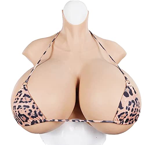 EIDEMED Poitrine en Silicone Faux Seins Rempli Coton D Cup Poitrine Mammaires Demi Corps Travestis Transgenres pour Crossdressers Transgenre Drag Queen Col Rond Demi-Corps, Jaune Asiatique Cover