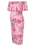 Coolmee Women's Maternity Dress Off Shoulder Casual Maxi Dress (L, Pink Flowers)