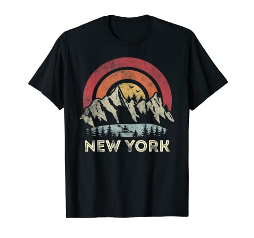 New York Mountain Sunset Kayaking Lake Camping T-Shirt