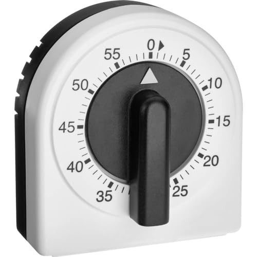 TFA Dostmann analoge keuken timer, 38.1041, eierwekker, instelbaar tot 60 min, mechanisch, zonder batterijen, zwart/wit, (L) 60 x (B) 66 x (H) 40 mm