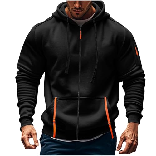 Mens Zip Hoodies Full Zip Loose Fit Hooded Pullovers Fleece Long Sleeve Sweatshirt Solid Pullover Tops With Pockets