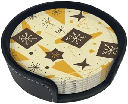 Cat Starry Night Leather Coasters – Set Of 6 Round PU Leather Coasters With Holder - View #2