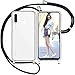 Nupcknn Handykette Hülle für Huawei P30 Lite Hülle TPU Bumper+PC Back Necklace(abnehmbar) Transparent Hülle mit Kordel zum Umhängen Handy Schutzhülle mit Band(Schwarz)