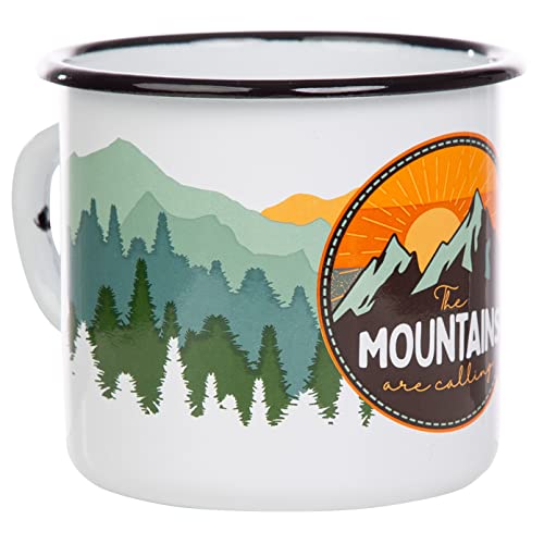 MUGSY I Tasse en émail The Mountains are calling, 330 ml, tasse de camping avec inscription en allemand I Colorée