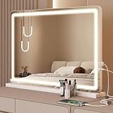 Sweetcrispy 23'x32' LED Vanity Mirror with Lights, Dimmable 3 Color Modes Makeup Mirror with Memory Function, USB Charging, Aluminum Frame, Lighted Mirrors for Desk, Bedroom, Living Room