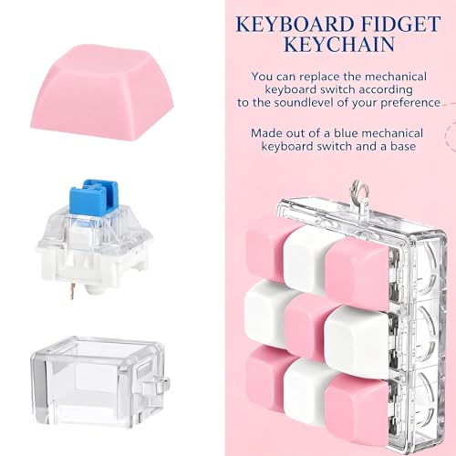 Image of Keyboard Fidget Toy, Four Key Mechanical Style Keychain with Snake Chain, Stress Relief Gadget for Office Workers and Students, Portable Anxiety Relief Tool for Commuting and Gaming