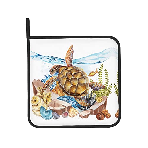 Sea Turtle Oven Mitts Pot Holders Set,2-Piece Set, Heat Resistant Waterproof Gloves For Kitchen Cooking, Baking, Bbq #TOP7