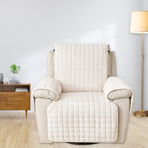 SEMGABO Sesselschoner für Relaxsessel, Fernsehsessel Schutzbezug, Sesselüberwurf mit Armlehnen, mit Taschen und Gummiband, Schutz vor Schmutz und Kratzern, Beige,1 Sitz(53 * 190cm)