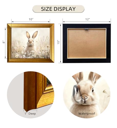 Vintage Framed Wall Art Easter Bunny Canvas Art Gold Framed Patter Rabbit Wall Decor Easter Picture For Kids Room Spring Farmhouse Wildflower Meadow Painting Nursery Decor by Everlands Art - Image 4