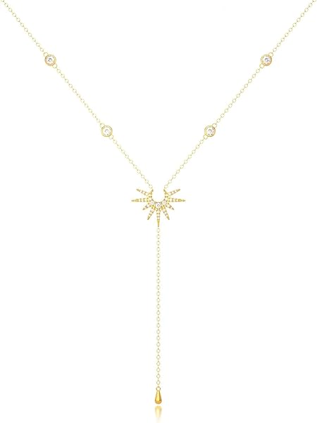 Moguri Collier en Y en Or 14 Carats avec Pendentif Soleil