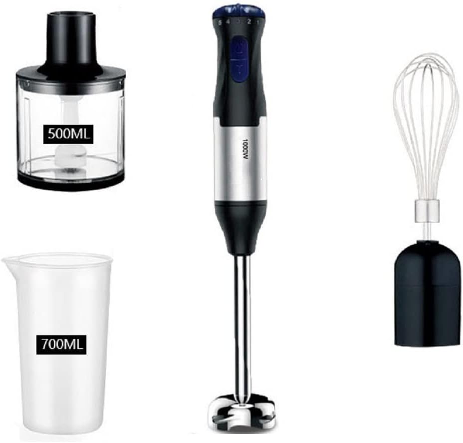 1000W 4 in 1 6 Speed powerful hand held electric food Blender Mixer Stick, with 500ml processor bowl, 700ml beaker and stainless steel egg whisk