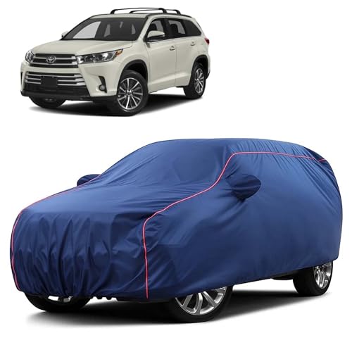 Image of Sulfar 100% Water Resistant Car Body Cover Compatible with Mirror for Toyota Highlander (Triple Stitched, Full Bottom Elastic, Blue Taffeta with Red Piping)