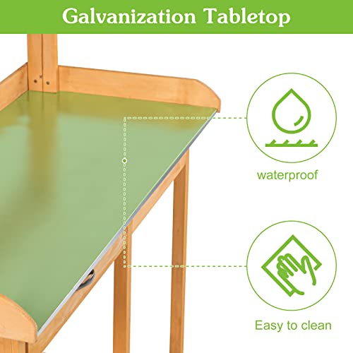 Outdoor Garden Potting Bench Table Metal Work Station Gardening Table With Galvanization Tabletop Drawer Rack Shelves #TOP4