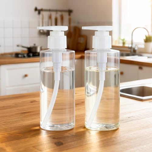 Plastic Pump Bottle Dispenser, BPA-Free Clear Refillable Empty Containers,2 Pack Portable Hand Pump Bottles Dispenser for Lotion Shampoo Conditioner