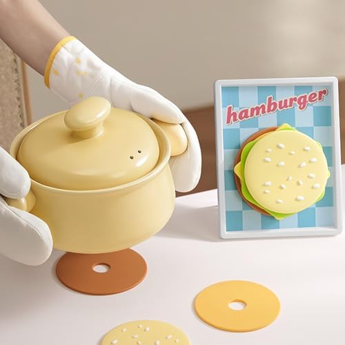 Sevimli Bardak Altlıkları - Hamburger Desenli Kaymaz Silikon Pedi,Manyetik Saklama Çerçeveli İçecek Bardak Altlıkları - Kahve Bar, Ev, Ofis, Oturma Odası Dekorasyonu, Erkek Kadın Hediyesi - Görsel 3