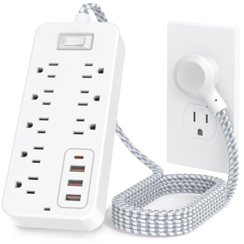 Power Strip Power Bar, Muti-Outlets Ports Desktop Charging Station, Flat Plug Overload Surge Protection Outlet Strip, USB Ports, Extension Cord, Wall Mount, Night Light Station Socket,for Home,Office