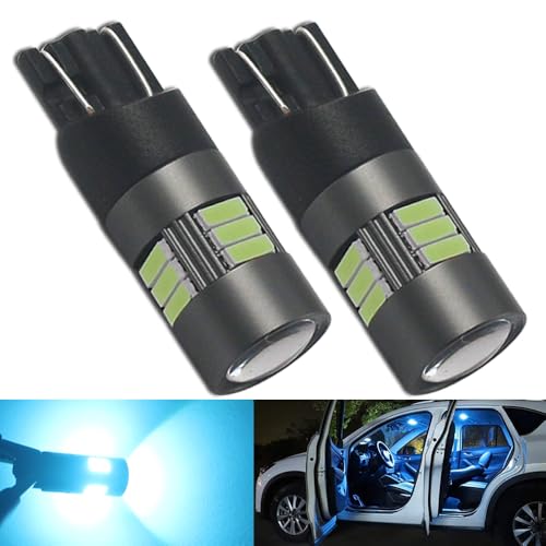 Eluseastar T10 194 LED Side Light Bulbs Ice Blue 12V-24V W5W 168 161 12961 with Projector For Car Backup Interior Dome Number Plate Lamp, 2 Pack