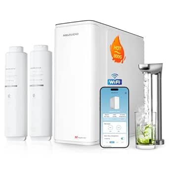 MIZUDO Smart WiFi 800GPD Tankless Reverse Osmosis System with Hot/Cold Dispenser, 9-Stage Filtration, Child Safety Lock