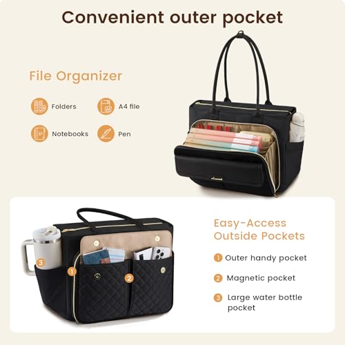 Image of LOVEVOOK Teacher Tote Bag for Women, Laptop Bag Briefcase with Accordion File Pocket, Nurse Handbag for Work, Travel, College