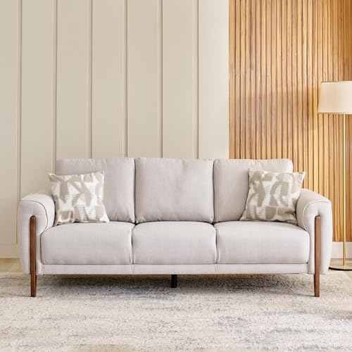 Image of Home Centre | Halifax | Fabric|Solid Wood | 3 Seater Sofas | Beige | 1 Year Warranty