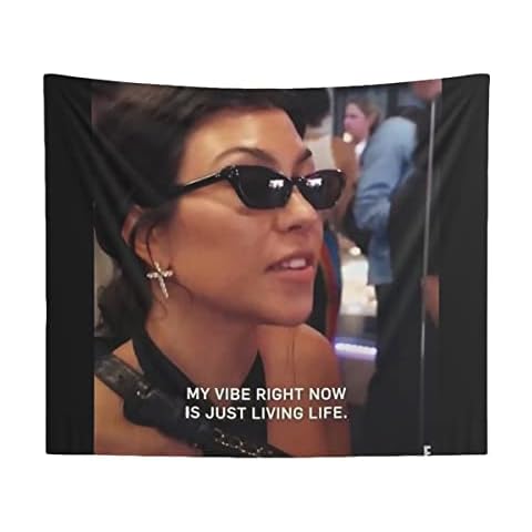 Funny Meme Tapestry Kourtney Kardashian My Vibe Right Now Is Just Living Life Tapestry, Kardashian College Room Hostel Dorm Bedroom Party Decor (51.2"x 59.1") Cover