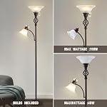 Torchiere Floor Lamp for Living Room, LED Standing Reading Light for Bedroom with Glass Shade for Living Room Corner Bedroom Home Office,Bulbs Included (Red Brown,Glass 2 Head) - Image 3