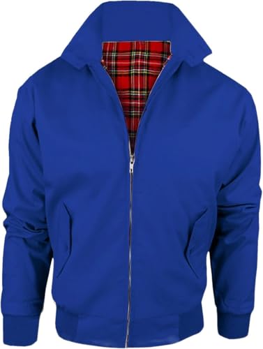 WearAll Harrington Jacket Adults Unisex Mens Ladies Womens Vintage Classic Retro Scooter 1970'S Bomber MOD Skin Tartan Lining Coat Top Royal Blue Size XL