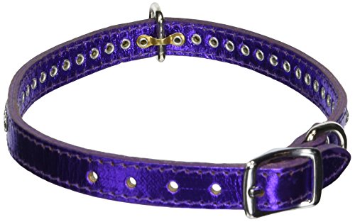 Image of Signature Leather Crystal Dog Collar, Metallic Purple Solid Grain Leather, Fits 11.5 inch-13.5 inch Neck Size, 16 inch Overall Length