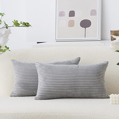 Home Brilliant White Cushion Covers Striped Corduroy Velvet Throw Pillow Covers for Baby Square Decorative Pillows for Bed, Creamy White, Set of 2, 45 x45 cm, 18inch