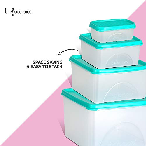 Image of Belocopia - 4 Piece Square Kitchen Storage Container Set (5.35 L), Aqua Green, Standard