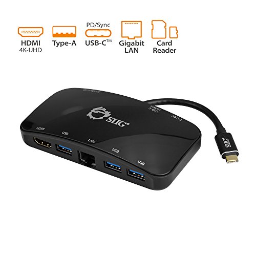 SIIG USB C Dock/Docking Station/Multiport Adapter Hub - Type C to HDMI 4K, Gigabit Ethernet, USB Type C PD(Power Delivery), USB 3.0 Ports, and SD/Micro SD Card Reader for MacBook ChromeBook and more