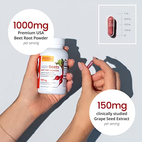 Humann Superbeets Beet Root Capsules Quick Release 1000Mg - Supports Nitric Oxide Production, Supports Blood Pressure – Clinically Studied Antioxidants – 90 Count Non-Gmo Beet Root Powder Capsules #TOP3