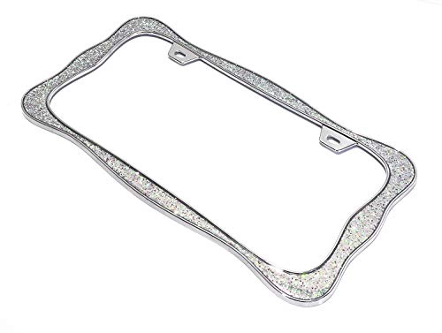 Creathome 3D Shining License Plate Frame (Chrome with Shining Sliver Chunky Gliter (New))