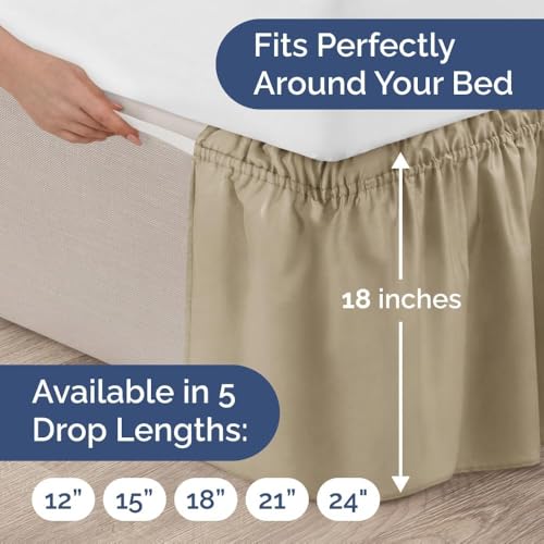 Image of Bed Skirt - Wrap Around Dust Ruffle Bed Frame Cover with Easy Fit Elastic Strap, Double Size 12 Inch Inch Drop, Microfiber Pleated, Machine Washable | Beige, (72inchx72inch)