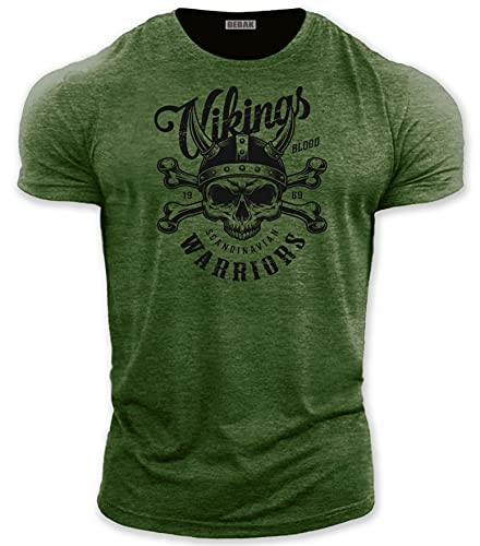 Foto von bebak Herren Gym T-Shirt | Viking Warrior | Gym Kleidung für Männer | Arnold Bodybuilding T-Shirt | Ideal für MMA Strongman Crossfit, atlantic blue, XL