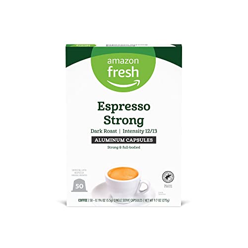 Amazon Fresh Espresso Strong Dark Roast Aluminum Capsules, Compatible with