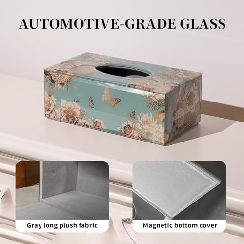 Timetrace Glass Tissue Box Cover Rectangle-Floral and Butterfly Pattern Decorative Tissue Holder with Velvet Lining for Home Decor, Living Room, Bedroom, Kitchen, Office & Christmas/New Year Gifts - Image 4
