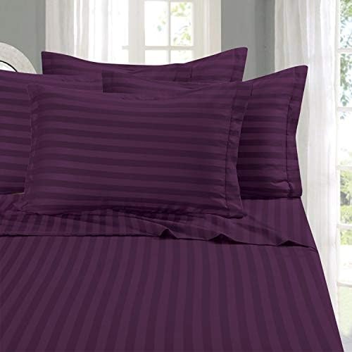 Elegant Comfort Softest and Coziest 6-Piece Sheet Set - 1500 Thread Count Egyptian Quality Luxurious Wrinkle Resistant 6-Piece Damask Stripe Bed Sheet Set, King, Eggplant/Purple
