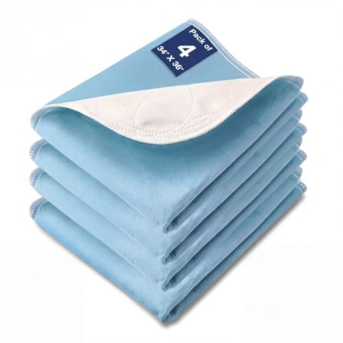 Image of Bed Pads Washable Waterproof, 34 inch x 36 inch (4 Pack) Incontinence Bed Pads, Waterproof Bed Pad & Pee Pad, Perfect for Adults, The Elderly and Pets