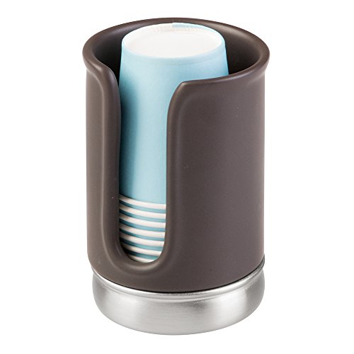 InterDesign York Ceramic Disposable Paper Cup Dispenser for Bathroom Countertops, Matte Brown/Brushed Nickel