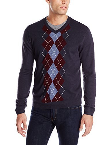 Haggar Men's Center Front Single Argyle V-Neck Sweater