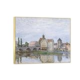 CSGWLAT Encadrée Tableau sur Toile,Alfred Sisley Tableaux Impression de Peinture Célèbre,Reproduction Image D\'art Mural Décoration Salon Chambre,temps gris 30x36cm Cadre Doré