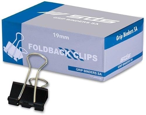 SDS Foldback Clip 12-Piece Set, 19 mm Size, Black