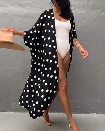 Image of Bsubseach Stylish Tie Dye Open Front Long Kimono Swimsuit Coverup for Women